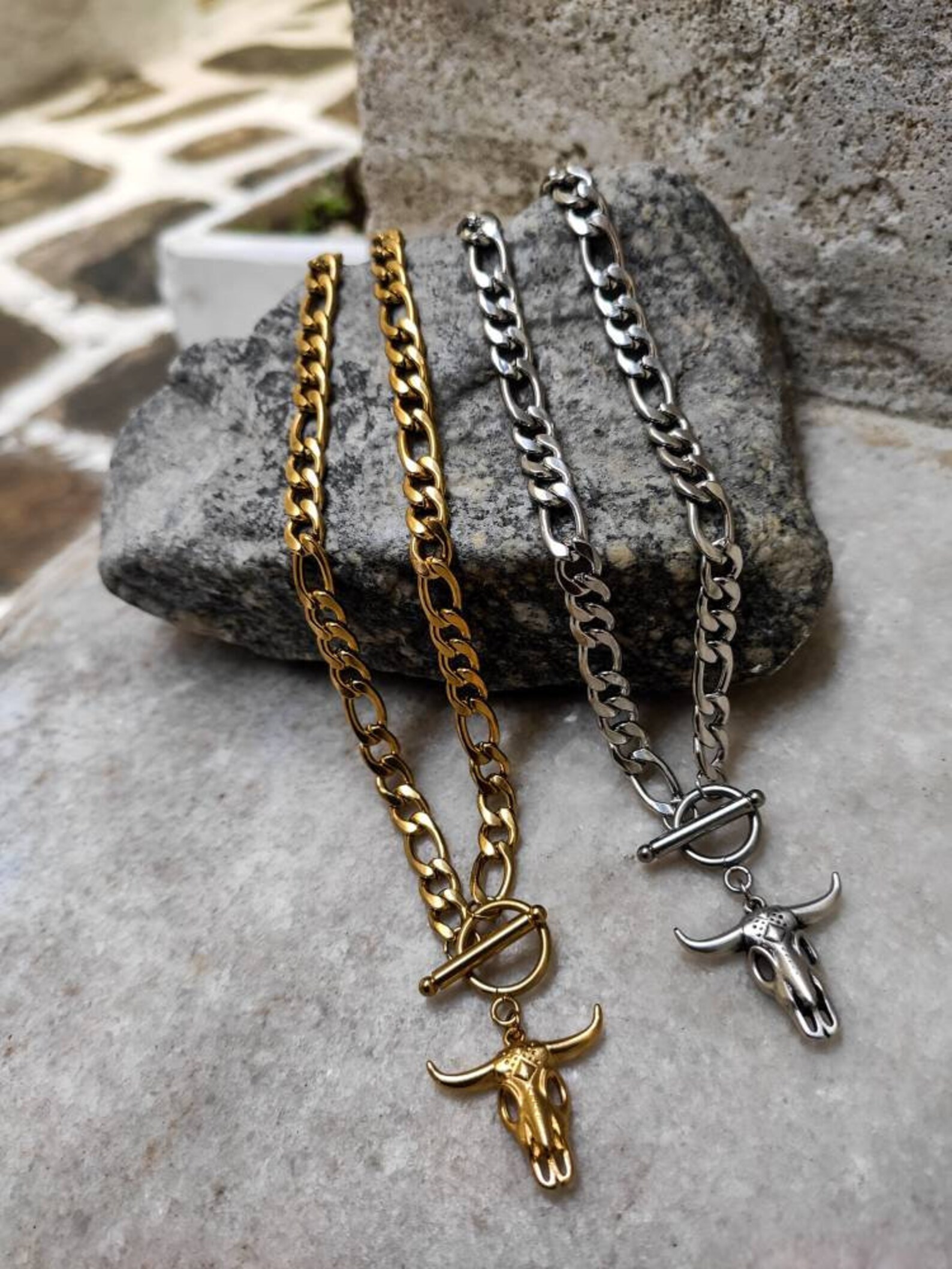 Bull Skull Chunky Chain Necklace Cow Skull Necklace | Etsy Canada