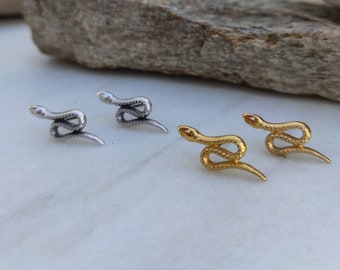 Snake tiny stud earrings, Gold snake earrings, Silver snake earring,Gifts for her,Gold stud earrings, Silver stud earrings, Serpent earrings