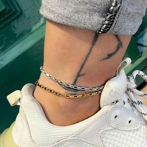 Gold box chain anklet, Silver ankle bracelet, Waterproof anklet, Layering anklet, Minimalist anklet, Thin chain anklet, Gift for her