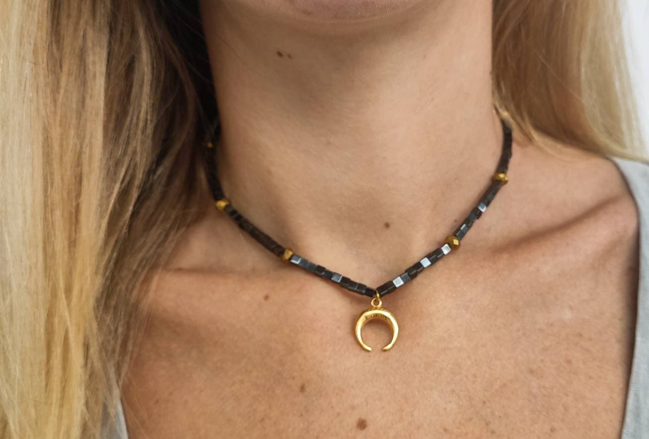 Gold crescent moon necklace, Moon jewelry, Silver moon necklace, Celestial jewelry, Moon phase jewelry, Long moon choker necklace