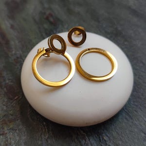 Gold Circle stud earrings, Geometric earrings, Dainty dangle earrings, Gold hoop earrings, Minimalist earrings, Gift for her
