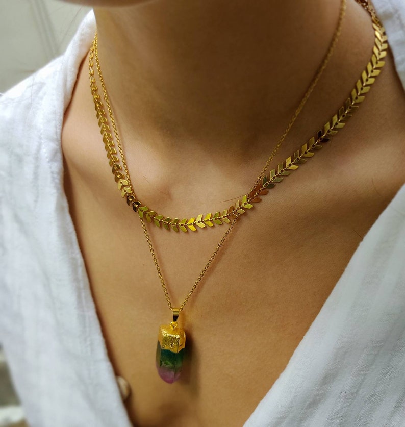Gouden ketting, statementketting, zilveren kettingchoker, visgraatketting, cadeau voor vrouwen, minimalistische ketting, verjaardagscadeaus afbeelding 7