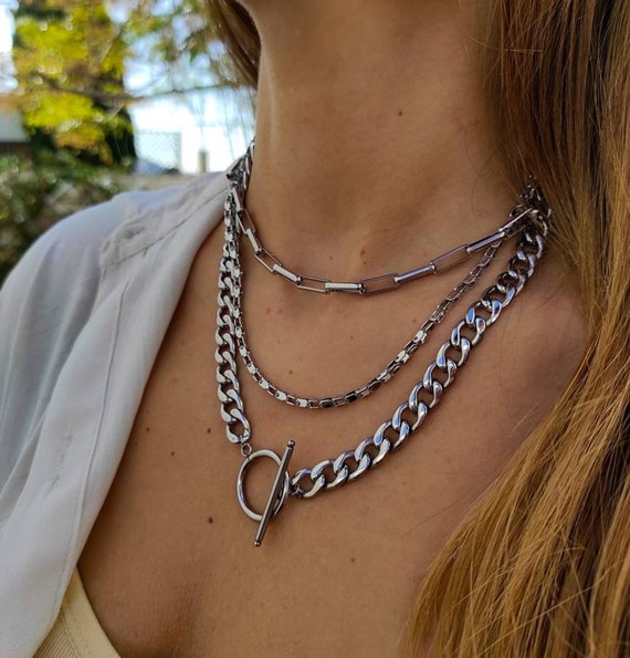 O Ring Silver Chain Statement Necklace, Gift for Her, Silver Chain Choker,  Best Friend Gifts, Choker Necklace, Punk Necklace, Bdsm - Etsy