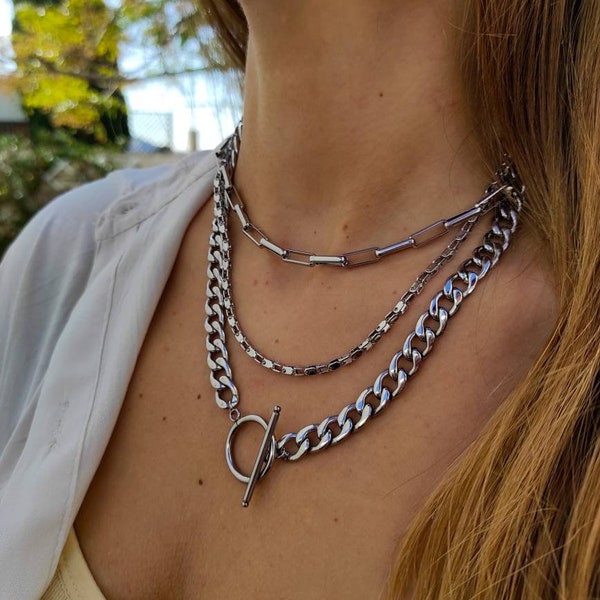 O ring silver chain statement necklace, Gift for Her, Silver chain choker, Best friend gifts, Choker necklace, Punk necklace, Bdsm
