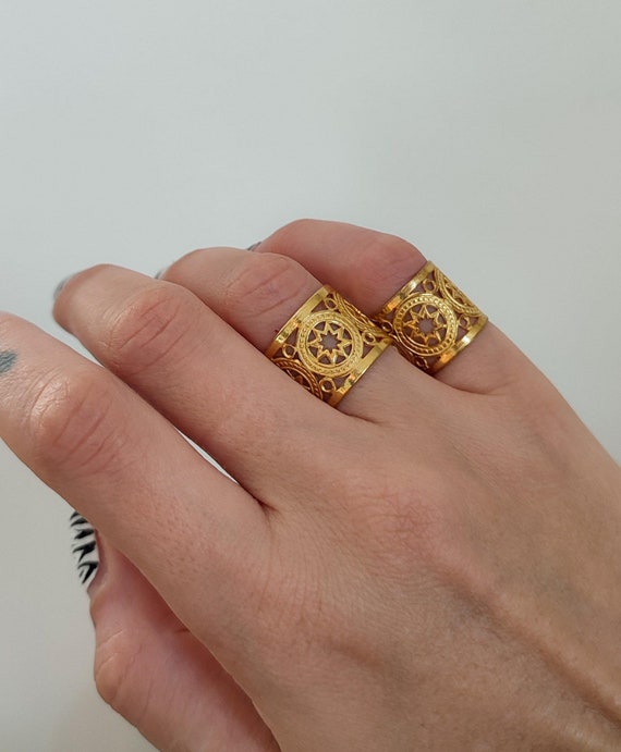 Vintage Star Ring, Boho Rings Moon and Star Ring Adjustable - Main Image