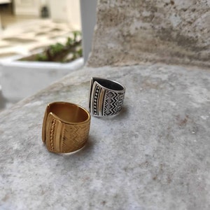 Gold mandala adjustable band ring, womens engraved mandala stamps ring, open statement ring, solid silver smooth ring, bold wide band ring image 9
