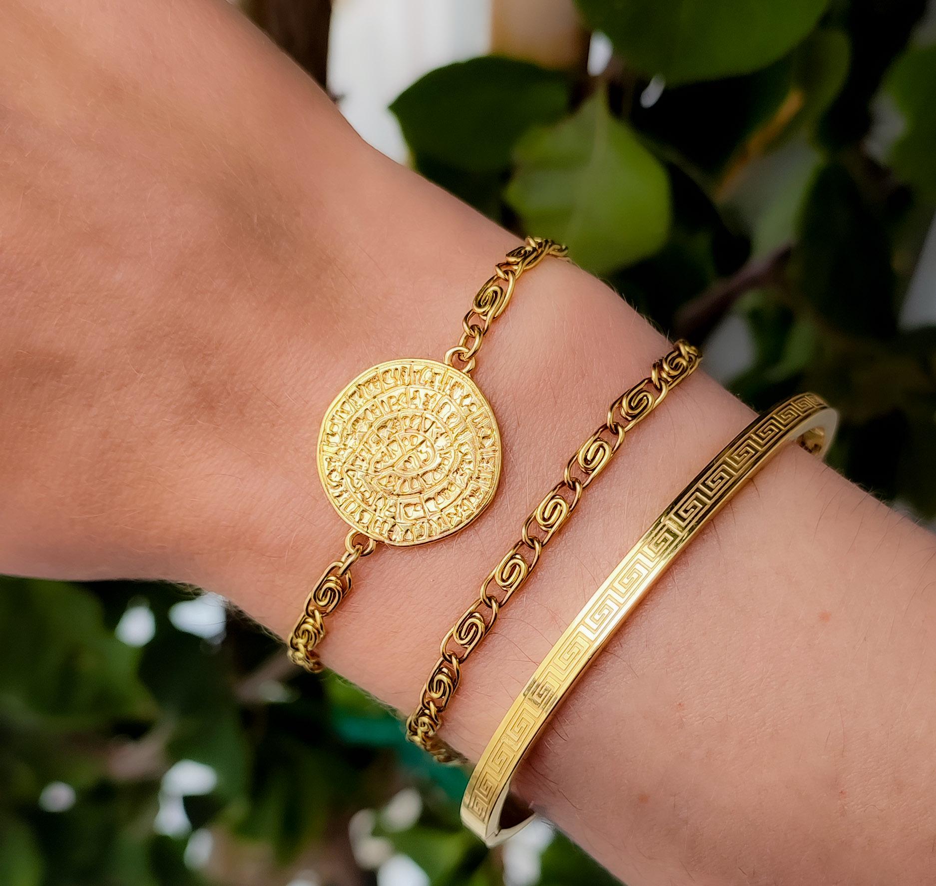 Gold Meander Bangle Bracelet, Phaistos Disc Bracelet ,greek Mythology ...