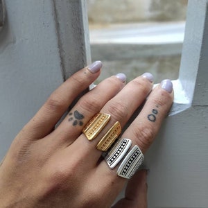 Gold mandala adjustable band ring, womens engraved mandala stamps ring, open statement ring, solid silver smooth ring, bold wide band ring image 6