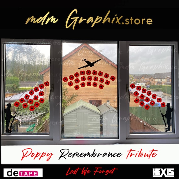 Poppy Window Stickers Poppies Day Remembrance Tribute Scene Kit