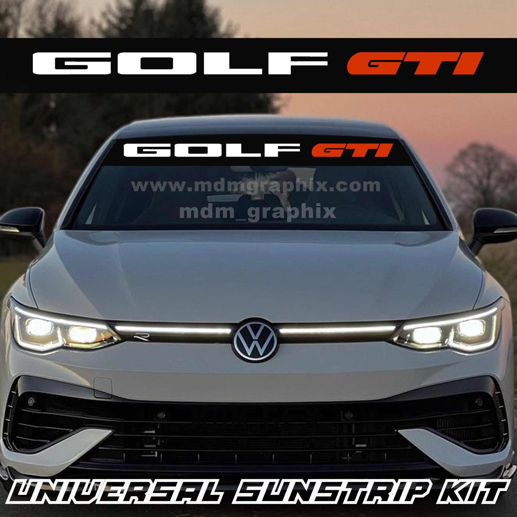 Vw Golf Gti White Sunstrip Decal Mk1 Mk2 Mk3 Mk4 Mk5 Mk6 Mk7 Mk8 German Vag  Dub Vwgolfgti Tuning Visor Stance Low Gtd Volkswagen 