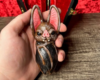 Handmade Vampire Bat Art Doll: Gothic Coffin Creature Sculpture