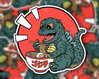 Baby Godzilla Ramen Sticker: Chibi Kaiju Art