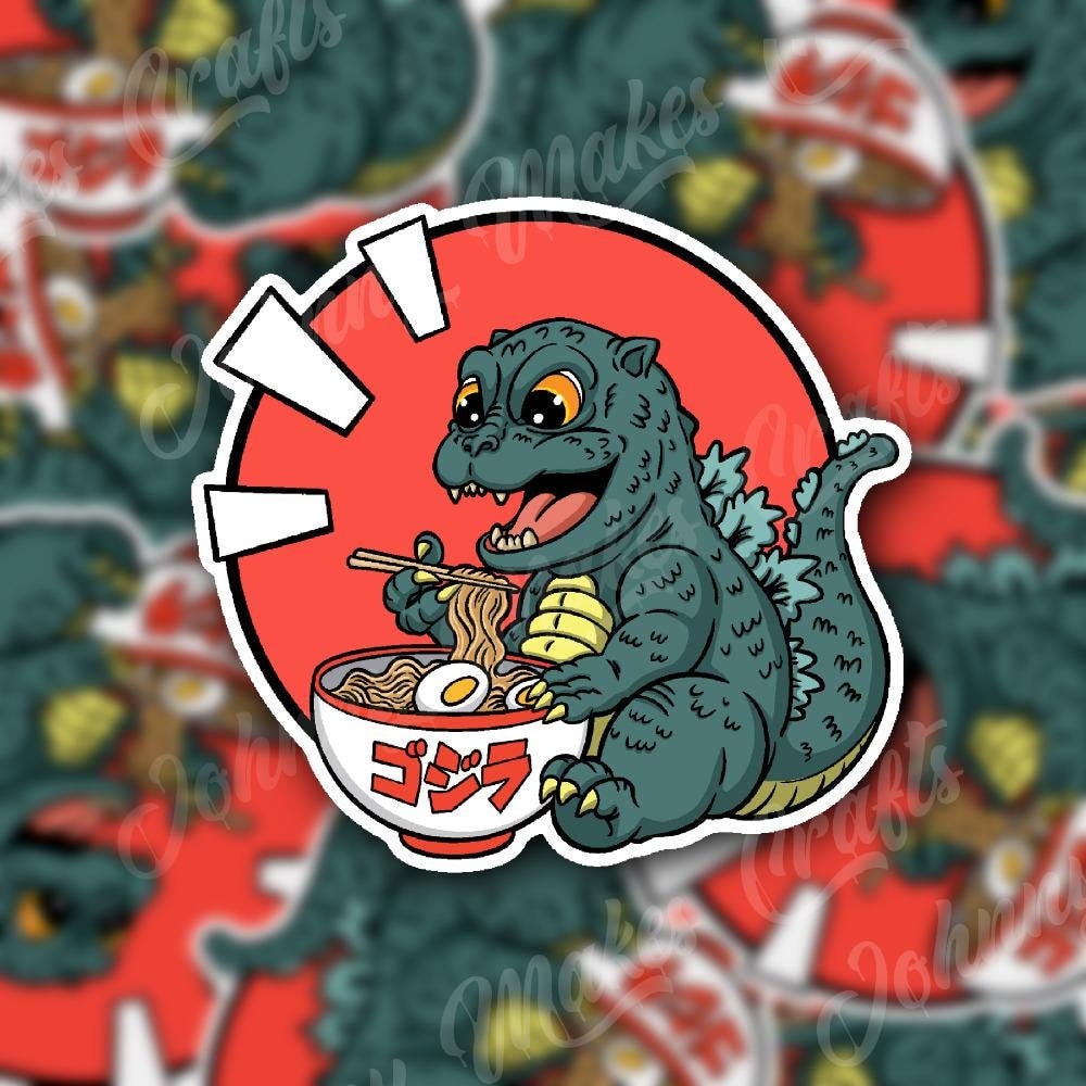 Baby Godzilla Ramen Sticker: Chibi Kaiju Art - Etsy