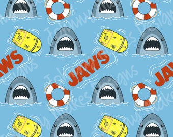 JAWS Shark Seamless Pattern: Chibi Amity Island (Digital Download)