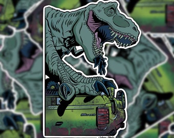 Jurassic Park T-Rex Movie Scene Sticker or Magnet