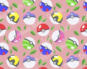 Pokemon Pokeball Seamless Pattern, Cartoon Digital Paper (PNG)