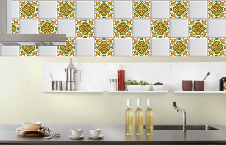 100/% Removable Floral Tile stickers PACK OF 12 pcs for kitchen bathroom Backsplash Stairs riser Floor Tiles Wall Tiles