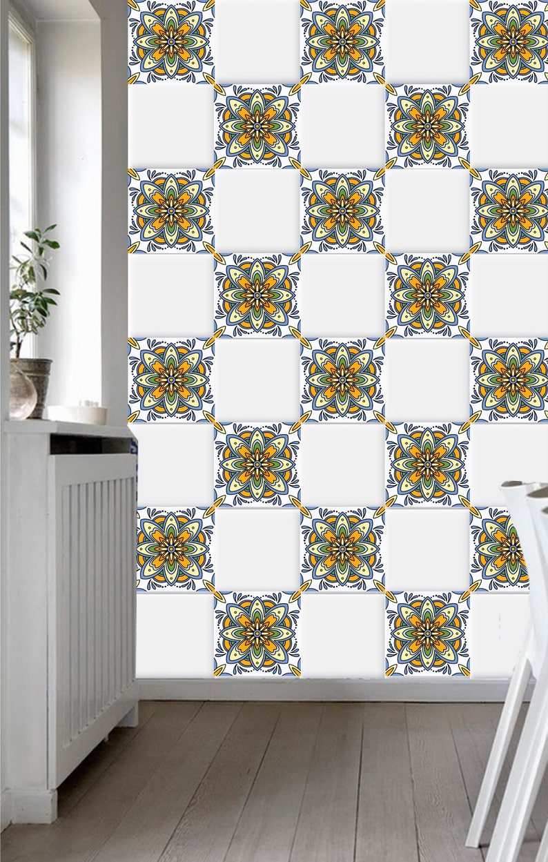 100/% Removable Floral Tile stickers PACK OF 12 pcs for kitchen bathroom Backsplash Stairs riser Floor Tiles Wall Tiles