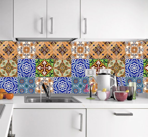 Spanish Tile Stickers Pack Of 24 Pcs For Kitchen Bathroom Etsy
