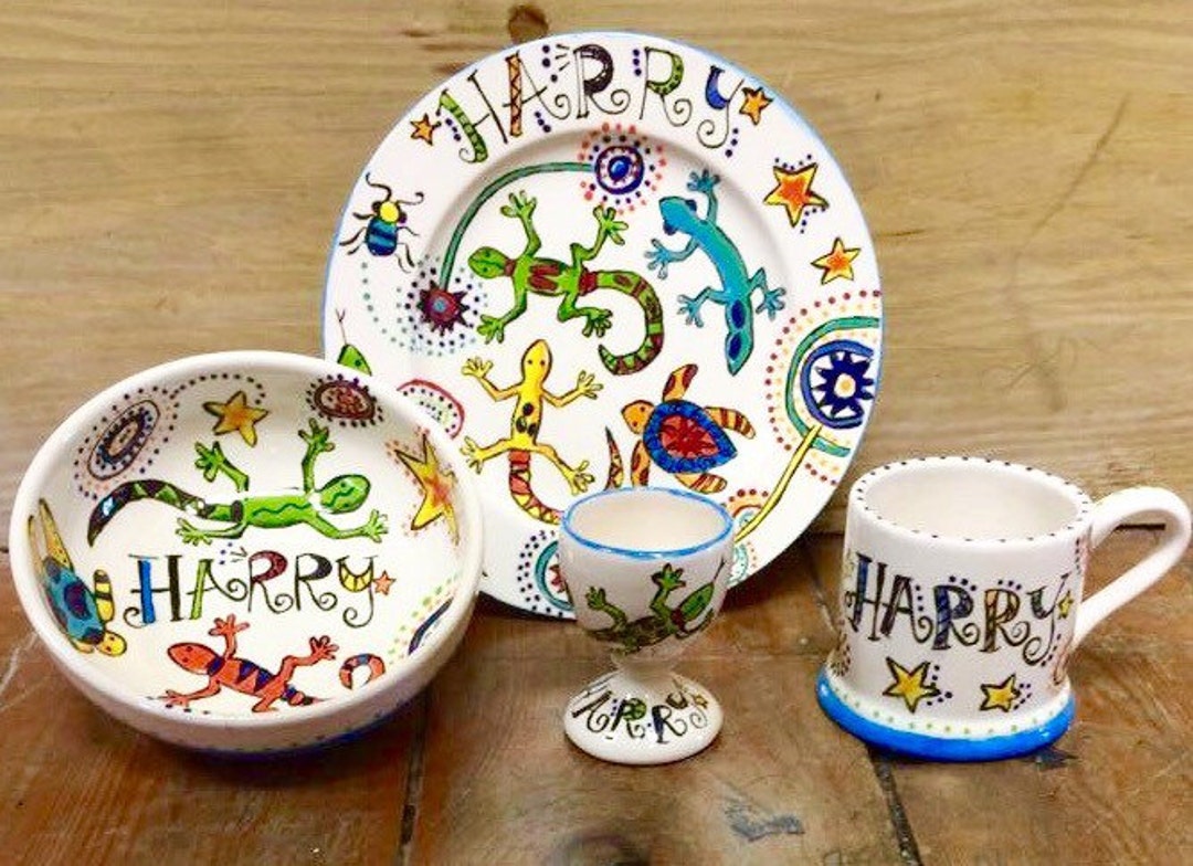 Children's Personalised Ceramic Gift Set gecko Aztec Design Etsy