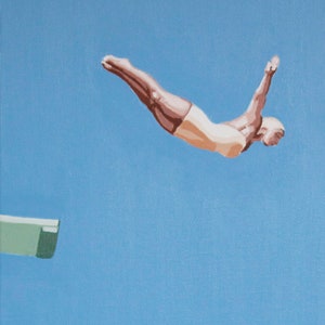 C /In flight - dive / diver / diving / sport / painting print / retro / vintage / mid century