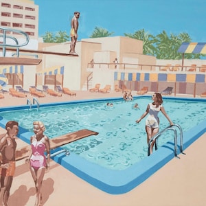 B/ Motel Pool / vintage hotel / travel / American / retro / mid century / 50&#39;s/ 60&#39;s / Art Print