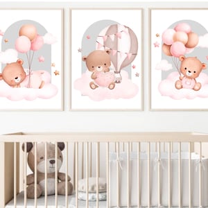 Wandbild Teddybär Rosa Kinderzimmer Print Rosa Kinderzimmer Wanddeko Baby Deko Wald Kinderzimmer Dekor druckbare Kinderzimmer Dekoration Baby Shower