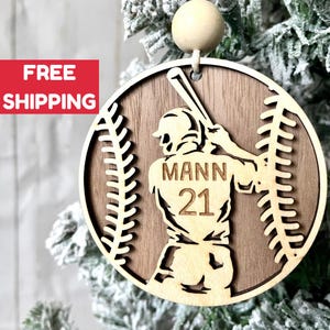 Personalized Baseball Christmas Ornament, Custom Sports Ornament with Player Name and Number, baseball ornament, sports ornament