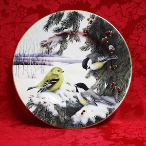 Lenox Winter Greetings Scenic Chickadees & Goldfinch Plate, Lenox Winter Greetings,  Catherine McClung Art, Collector Plates, Lenox China