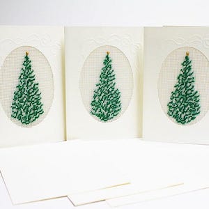 Christmas Cards, Handstitched Cards, Xmas Cards, Handcrafted Christmas Cards, Needlework Xmas Cards, Xmas Tree Christmas Cards Handstitched