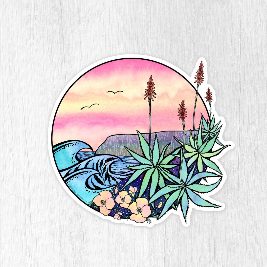 Coastal Sunset Weatherproof Vinyl Sticker With Transparent - Etsy
