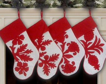 Red and White Customizable Hawaiian Quilt Christmas Stocking
