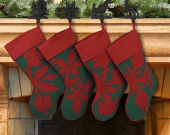 Red & Green Customizable Hawaiian Quilt Christmas Stocking