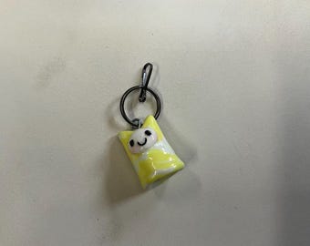 Handmade Ceramic Sprite Keychain: Yellow & White, Backpack Clip (.75" Tall)