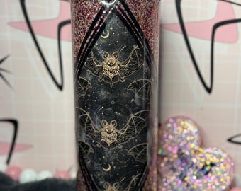 Glitter Bat Tumbler – 20oz Stainless Steel, Spooky Cute Design