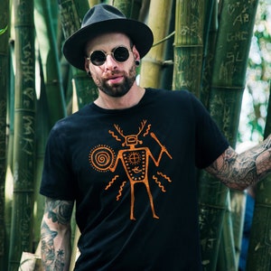 Paleo Shaman With Drum T-Shirt, Paleo Art Shirt Shaman Dreams Wiccan Shirt Druidry Shirt Pagan Art Gift Shirt Petroglyph Art Shirt