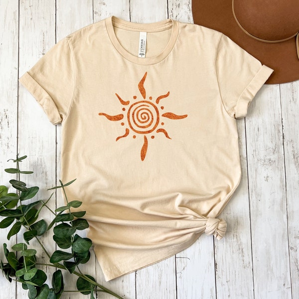 Paleo Sun T-Shirt  No. 3, Ancient Art Petroglyph Shirt Sun Shirt Gift, Yoga Clothing Shirt Natural Art Design Shirt Boho Hippie Shirt