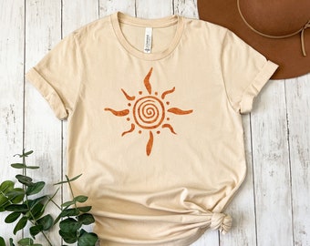 Paleo Sun T-Shirt  No. 3, Ancient Art Petroglyph Shirt Sun Shirt Gift, Yoga Clothing Shirt Natural Art Design Shirt Boho Hippie Shirt