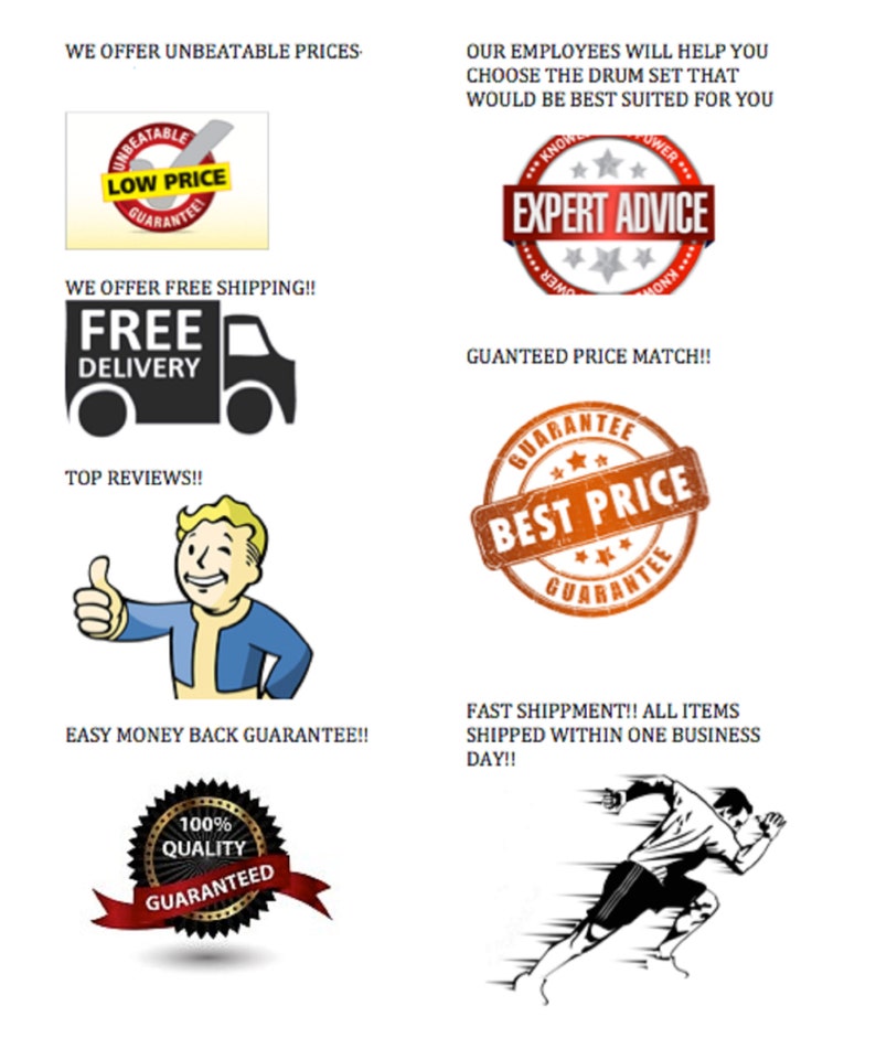 May include: A graphic with text and icons promoting a business. Includes a "Low Price Guarantee" badge, a truck icon for free delivery, and a thumbs-up character. Other icons include "Expert Advice" and "Best Price Guarantee."