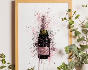 Champagne/Prosecco Bottle Watercolour Print/ Alcohol Poster
