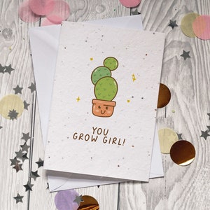 Carte de vœux plantable, Carte de pouvoir de fille de positivité ensemencée, Écologique, You Go Girl, Carte de félicitations