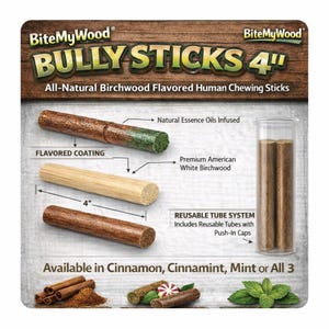 BullySticks 4" Cinnamon, Cinnamint and Mint Birch Wood Human Chewing Sticks - All Natural Birch Kick the Urge