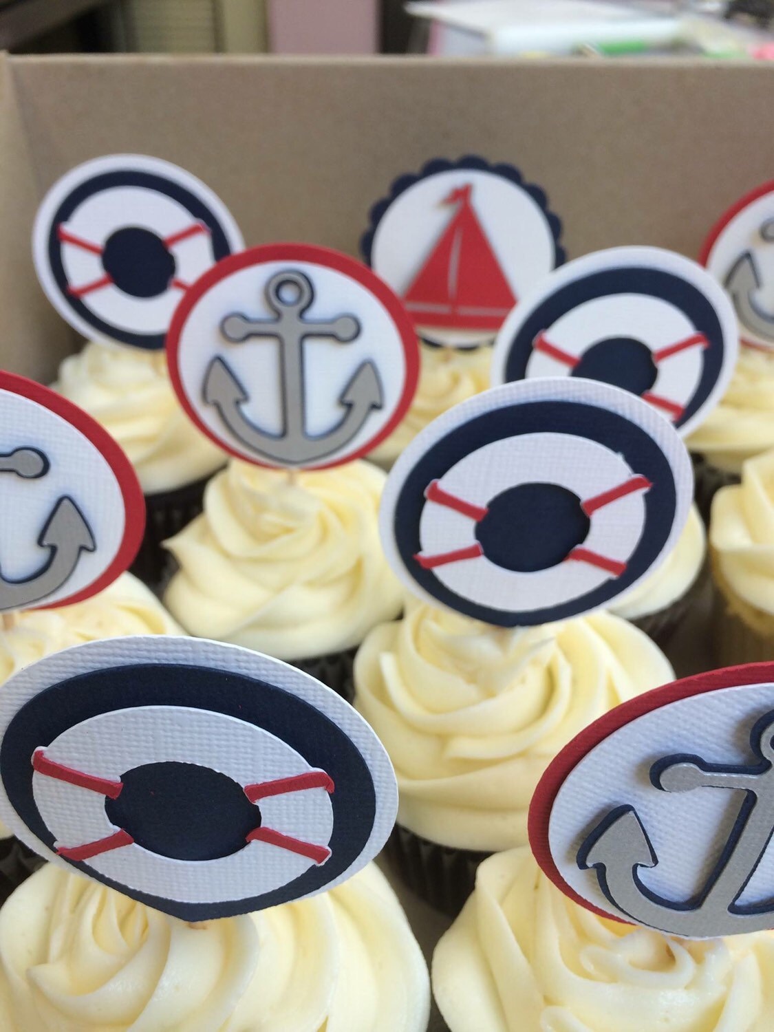 Set Of 15 Nautical Cupcake Toppers Sailboat Life Float And Anchor Set Of 15 Nautical Cupcake Toppers Sailboat Life Float And Anchor