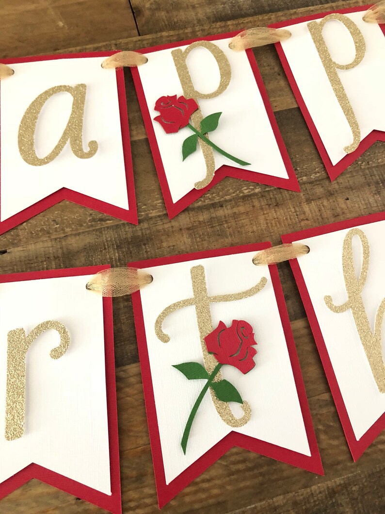 Beauty and The Beast Happy Birthday Banner Happy Birthday Banner Beauty and The Beast Birthday Party