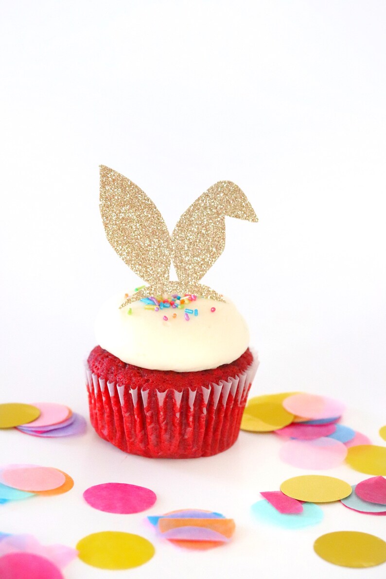 Gold Glitter Rabbit EarsCupcake Toppers Bunny Ears Cupcake Toppers Easter Cupcake Toppers Easter Party