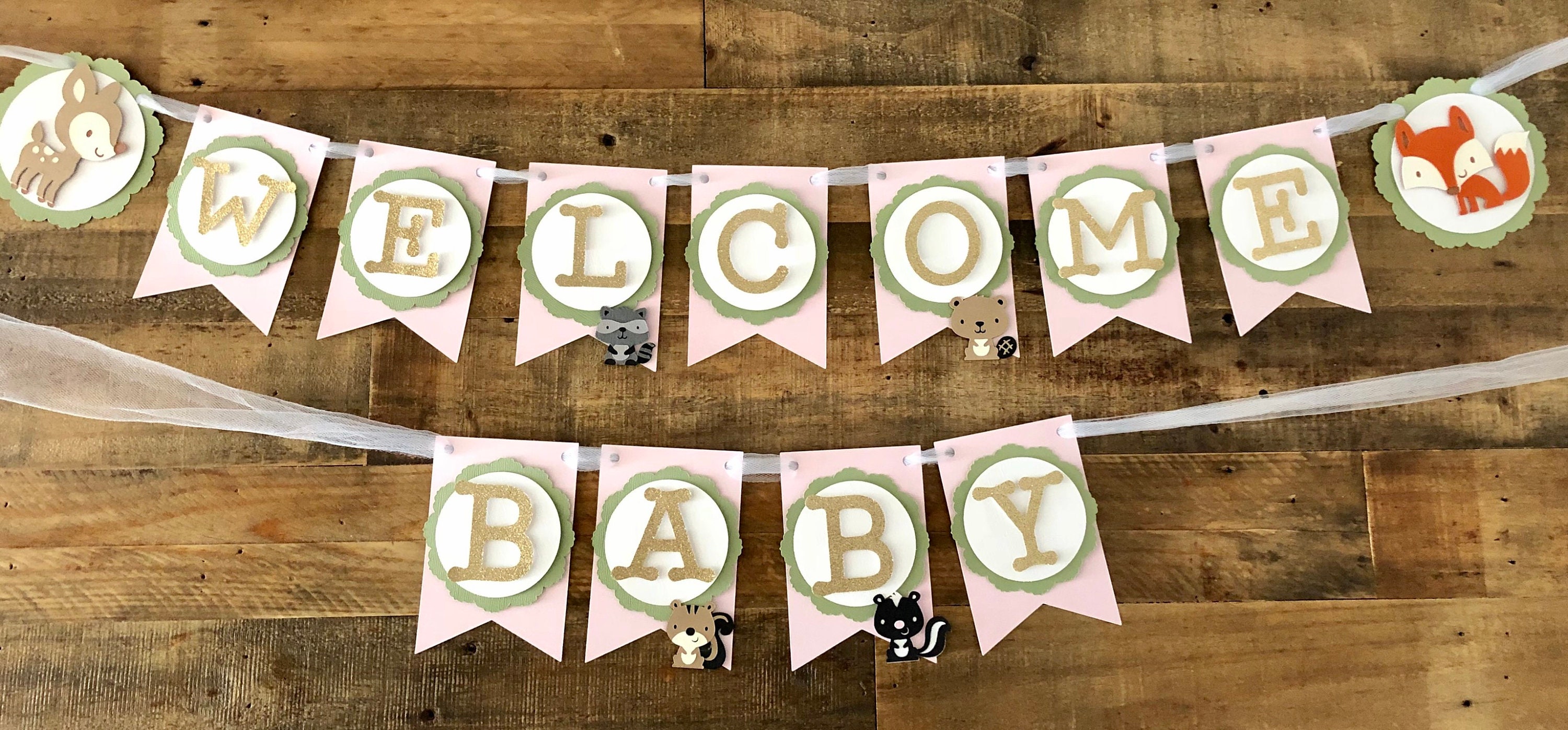 woodland animal baby banner baby shower banner welcome babies or welcome babies