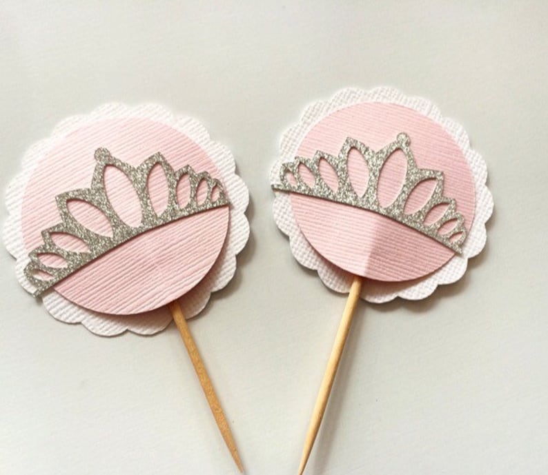 Princess Tiara Cupcake Toppers Princess Birthday Party or Princess Baby Shower Set of 10 Silver Glitter Tiara Toppers