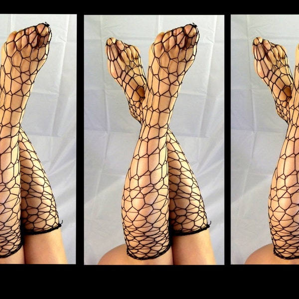 TAIL <black or not>  lace , fetish knee high socks , foot fishnet jewellery , crochet lace socks any size , few colours