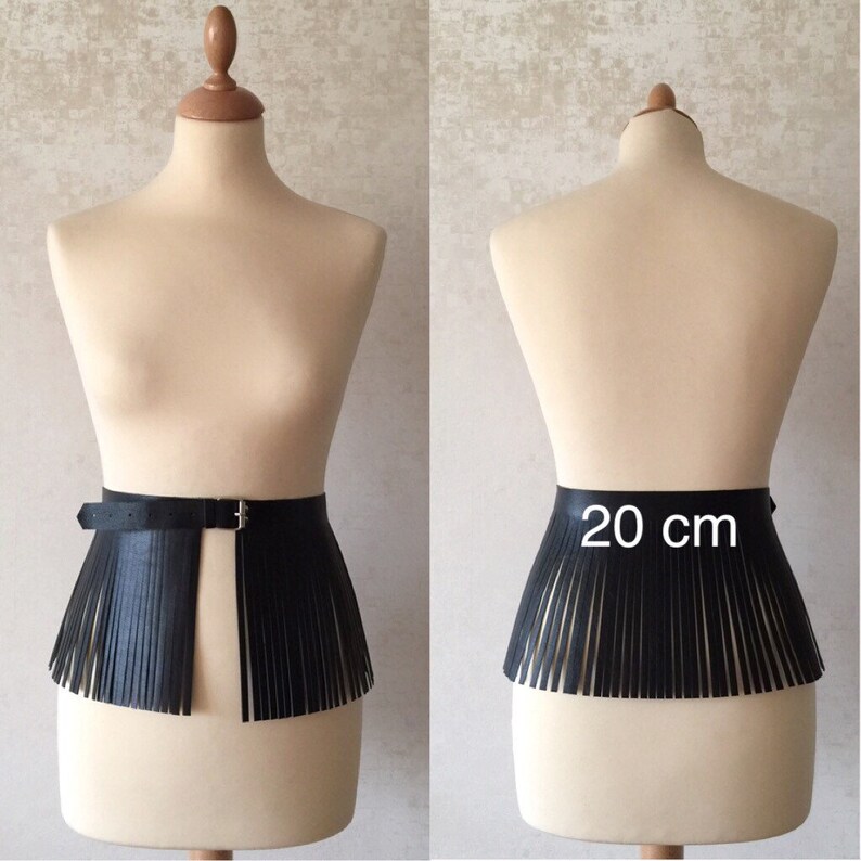 Leather fringe belt skirt black dress high waisted fits with Etsy