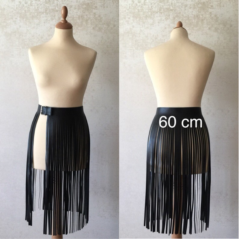 Leather fringe belt skirt black dress high waisted fits with Etsy